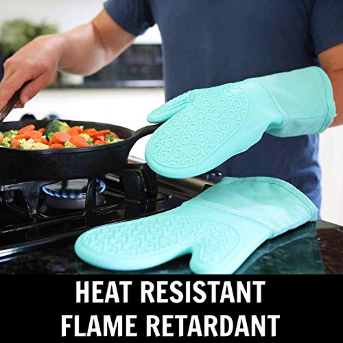 BPA Free Soft Silicone 4 Piece Oven Mitts & Trivets Set (Aqua Turquoise / 4-Piece Oven Mitts & Trivets Set)