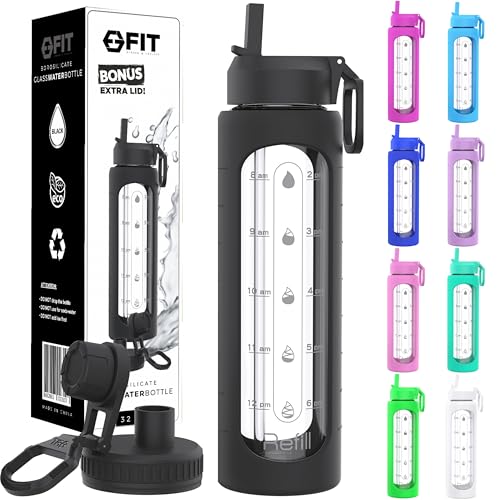 32 oz Glass Water Bottle with Straw Lid