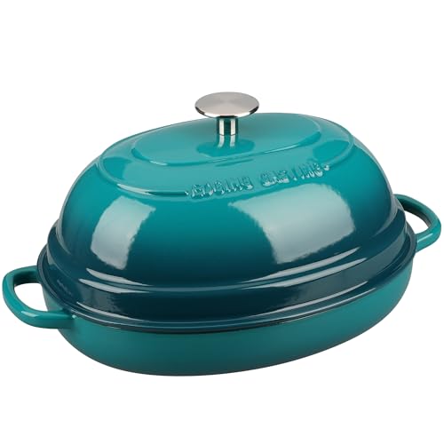 Enameled Oval Cast Iron Dutch Oven Pot with Lid (Darkcyan)