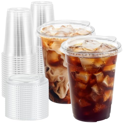 100 Pack Drink Clear Plastic Cups with Lids