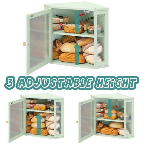Corner Bread Box for Kitchen Countertop (Green / Medium)