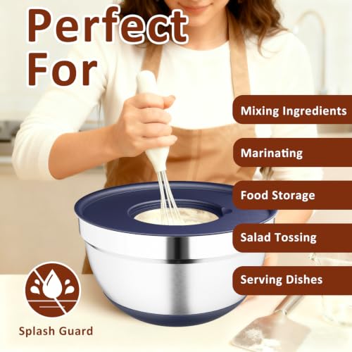 9 Pack Mixing Bowls with Airtight Lids & Grater Attachments (Navy)