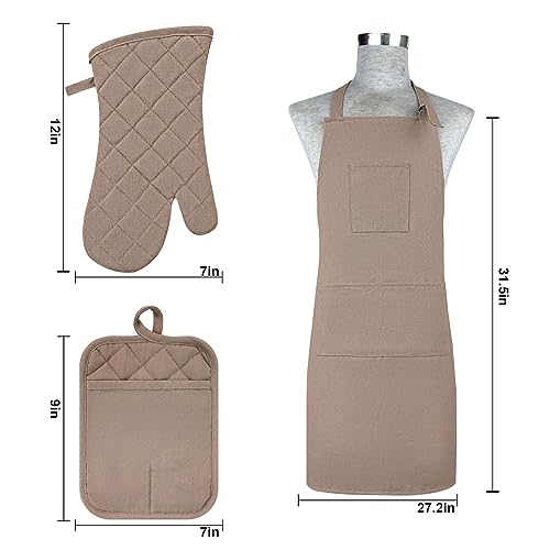 Oven Mitts and Pot Holders with Cooking Apron Set of 5 (Coffee)