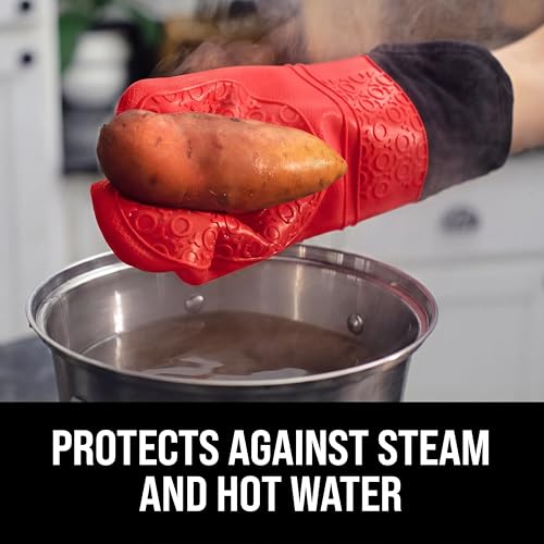 BPA Free Soft Silicone Oven Mitts (Canyon Red / 2-Piece 14.7" Oven Mitts)