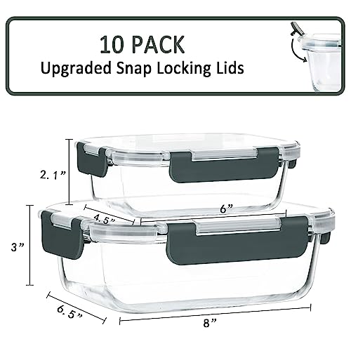 10 Pack Glass Food Storage Containers with Lids (gray)
