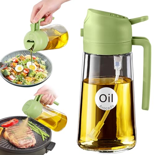 16oz 470ml Glass Olive Oil Sprayer for Cooking with Stickers (1Pc Green)