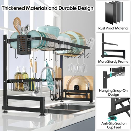 2 Tier Extra Large Stainless Steel Over The Sink Dish Drying Rack (Black / Over Sink 2 Tier)