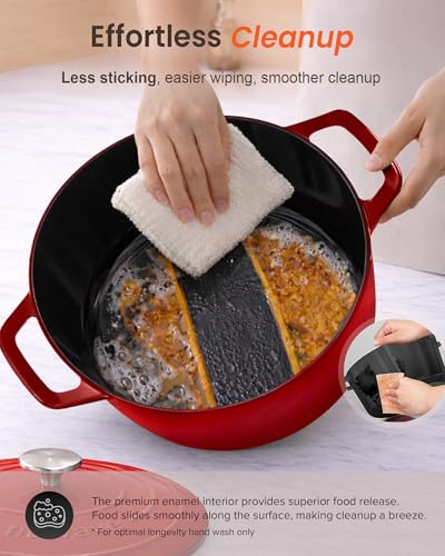 6QT Cast Iron Dutch Oven Pot with Lid (Crimson / 6qt Regular)
