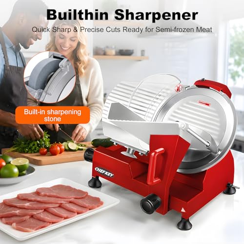 Electric Meat Slicer 10 inch 240W Commercial Deli Food Slicer (Red-10IN-240W)