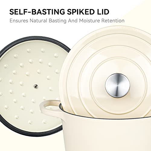 6 Quart Enameled Dutch Oven Pot with Lid (6 QT / Beige)