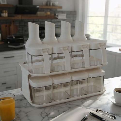12 PCS Kitchen oil dispensers Spice Jars And Food Conainers Set (12 pcs set / Beige)