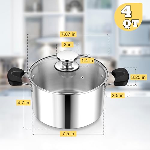 Tri ply Stainless Steel Stock Pot with Lid for Cooking