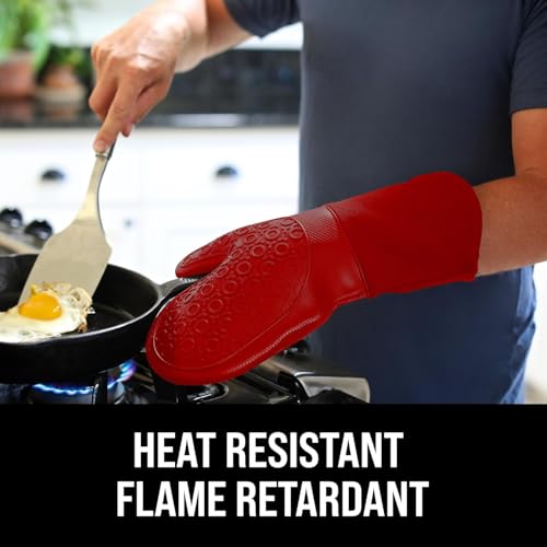 BPA Free Silicone Oven Mitts Ultra Heat Resistant up to 500°F (Empire Red / 2-Piece 13.7" Oven Mitts)