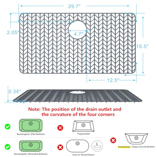 Sink Protectors for Kitchen Sink 30"x16"Rear Silicone Sink Mat (30"x16" Rear / Gray)
