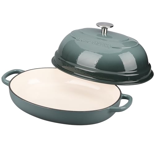 Enameled Oval Cast Iron Dutch Oven Pot with Lid (Slateblue)