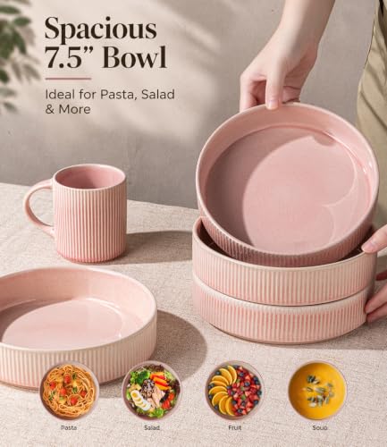 Pasta Bowls Set 7.5” Stoneware Dinner & Salad Bowls