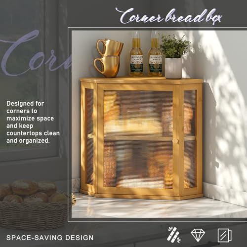 Corner Bread box for Kitchen Countertop (Natural / Extra Large)