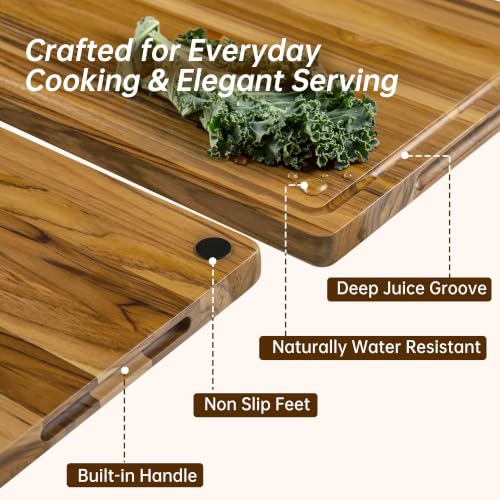Teak Wood Cutting Board Set of 3 Wooden Cutting Boards for Kitchen (Teak / Teak Cutting Board Set)