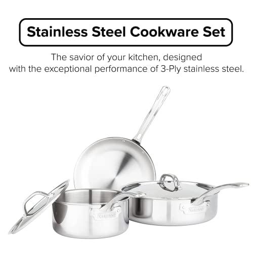 Culinary 3 Ply Stainless Steel Cookware Set with Metal Lids (5 Piece)
