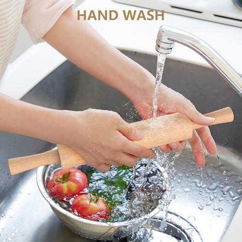 Classic Wooden Rolling Pin with Handle for Fondant
