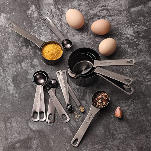 16 Pcs Stainless Steel Measuring Cups & Spoons Set (B - Gunmetal Blk / 16pcs)