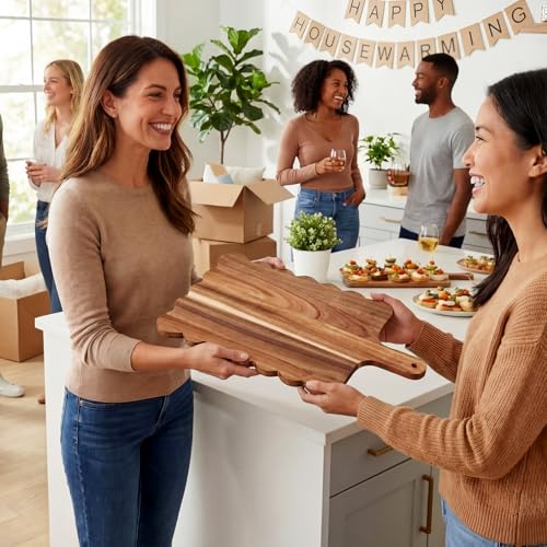6 Pcs Acacia Wood Scalloped Cutting Boards Set with Handle (15 x 7 inches)