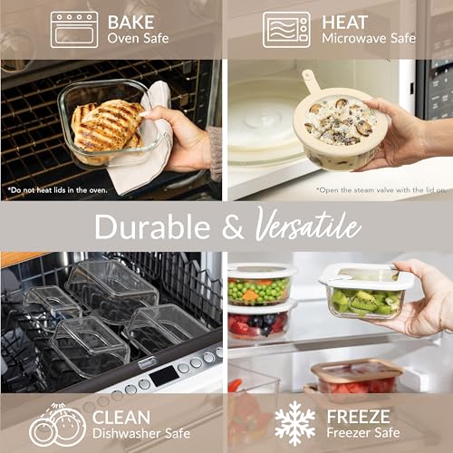 Signature Glass Food Storage Containers with Lids (White Stone)