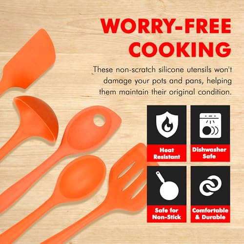 Premium Silicone Kitchen Tool and Utensil Set (5 Piece Set / Orange)