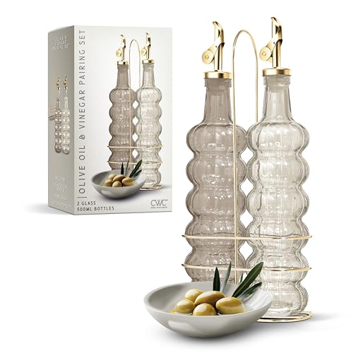 Glass Olive Oil Bottle Dispenser (Elegant Waves / Brown)
