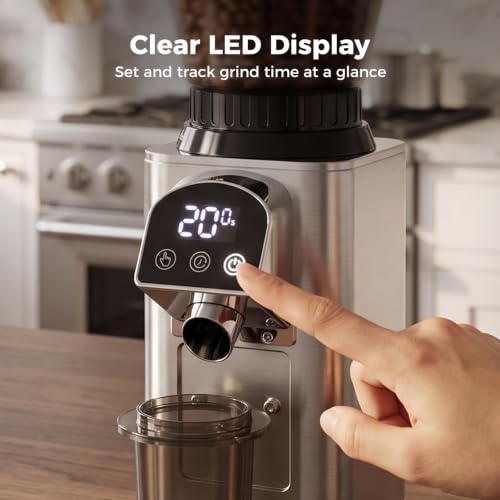 Conical Burr Coffee Bean Grinder with 48 Settings (Bright Silver)