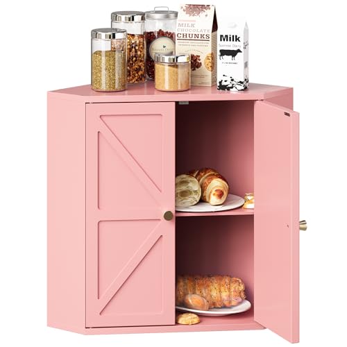 Corner Bread Box for Kitchen Counter Double Layer Bamboo Bread Storage Container Large Capacity Bread Storage Bin Farmhouse Breadbox Organizer