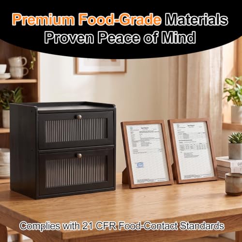 Bread Box for Kitchen Countertop (Black / Large)