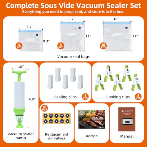 Sous Vide 8 Quart Sous Vide Precision Cooker (Sous Vide Cooker + Hand Pump + Bags)