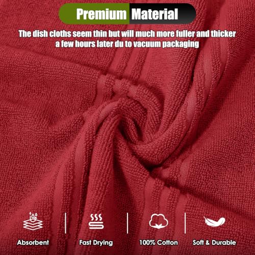 Silicone Oven Mitts and Pot Holders with Kitchen Towels and Dishcloths Sets (Red)