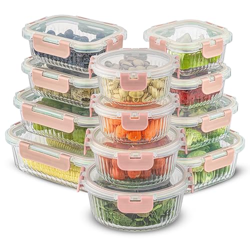 24pc Fluted Glass Storage Containers with Lids. 12 Airtight