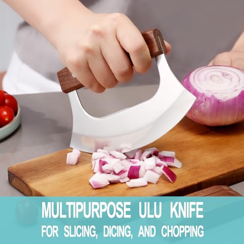 Ulu Knife Sharp Rocker Mezzaluna Knife with Stand