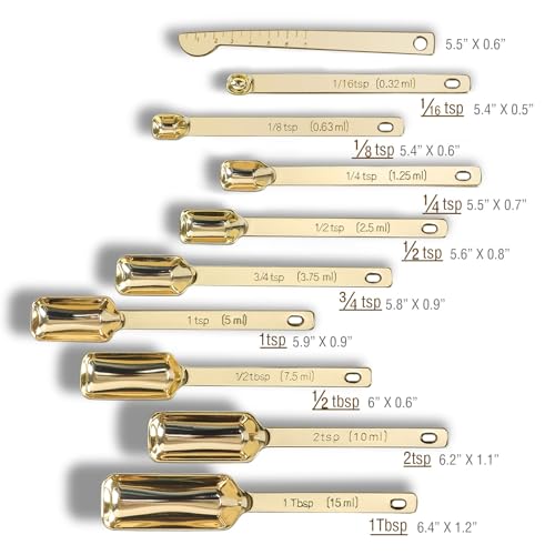 Stainless Steel Measuring Spoons with Leveler (C - Gold / 10pcs)