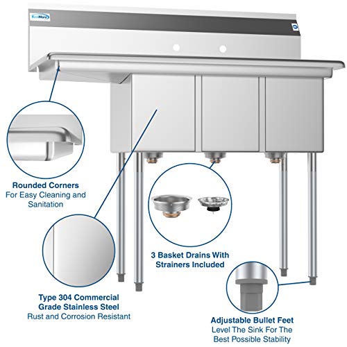 3 Compartment Stainless Steel NSF Commercial Kitchen Sink
