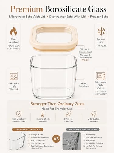 Square Glass Pantry Storage Containers Set with Glass Lids