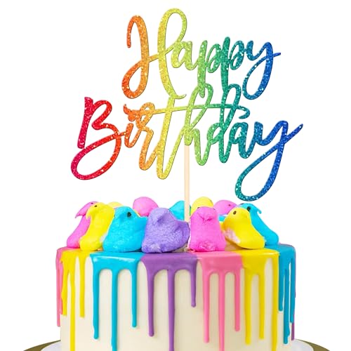 1 PCS Happy Birthday Cake Topper Glitter Happy Birthday Cake Pick for Celebrating Happy Birthday Anniversary Theme Party Cake Decorations Supplies Gold