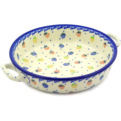 Authentic Polish Pottery Round Baker with Handles Handmade in Bolesławiec Poland by Ceramika Artystyczna + Certificate of Authenticity