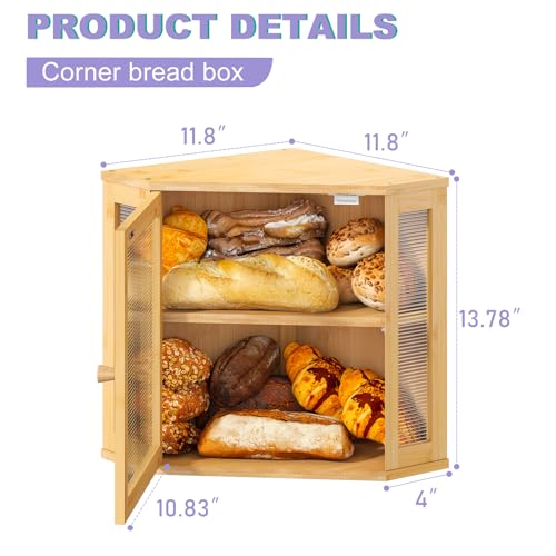 Corner Bread box for Kitchen Countertop (Natural / Meduim)
