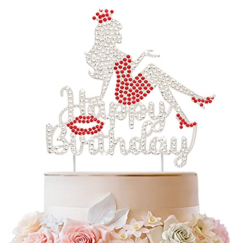 Rhinestone Lady Happy Birthday Cake Topper