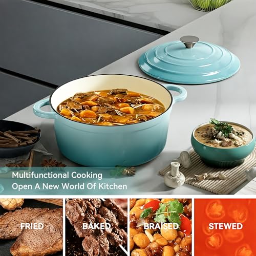 6 Quart Enameled Dutch Oven Pot with Lid (6 QT / Light Blue)