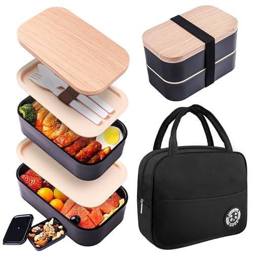 Japanese Bento Box with Bag Leakproof Lunch Box with Utensils Stackable Food Containers Includes Sauce Container 54OZ
