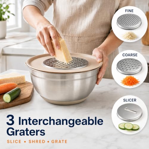 30PCS Mixing Bowls Measuring Cups and Spoons Set (Khaki / 9+7+14 - Bowls & Cups & Spoons)