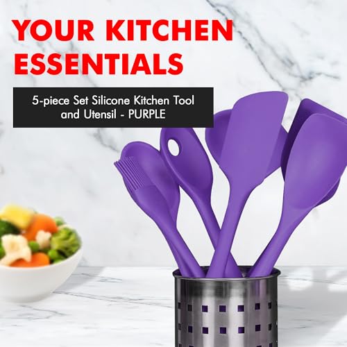 Premium Silicone Kitchen Tool and Utensil Set (5 Piece Set / Purple)