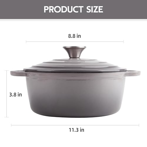 3 Quart Dutch Oven Enameled Cast Iron with Lid (Light Gray / 3 QT)