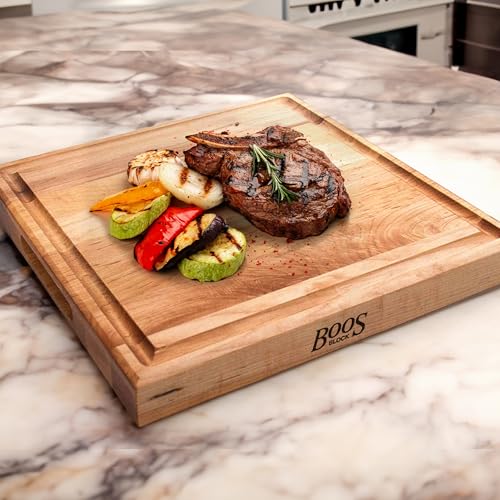 Block CB1052 1M1212175 Maple Wood Square Cutting Board with Juice Groove (Medium Brown / 12"L x 12"W)