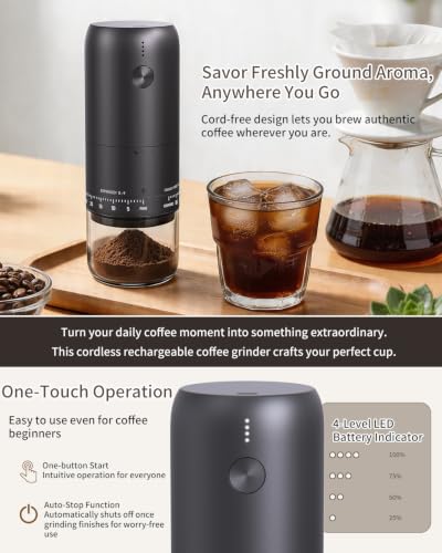 Rechargeable Electric Burr Coffee Grinder Portable Cordless Coffee Bean Grinder with Stainless Steel Conical Burr